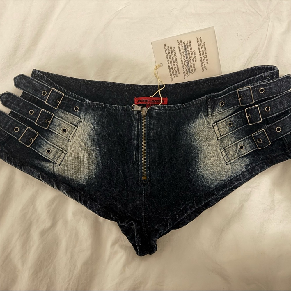 Jaded London Zip Up Buckle Denim Hot Shorts - Picture 2 of 3